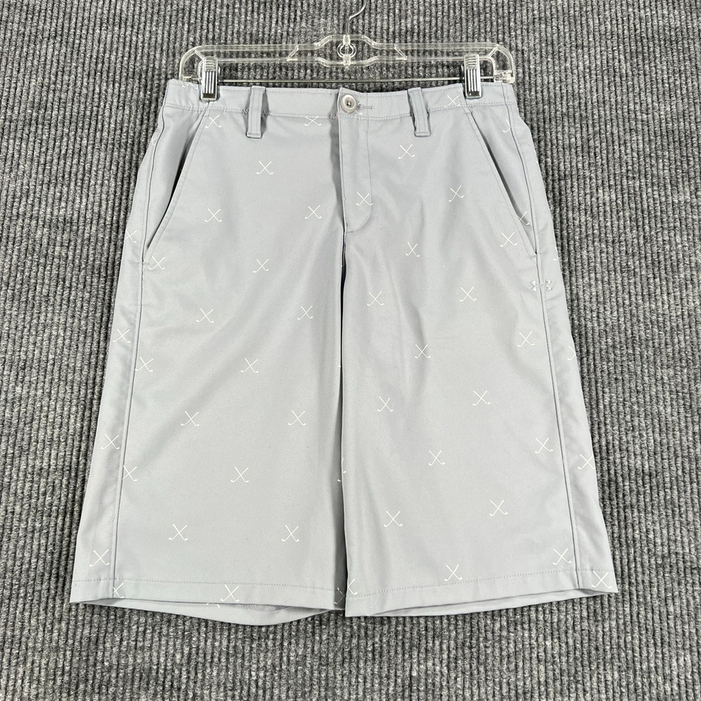 Under Armour Shorts Boys 16 Gray Geometric Chino Golf School Casual